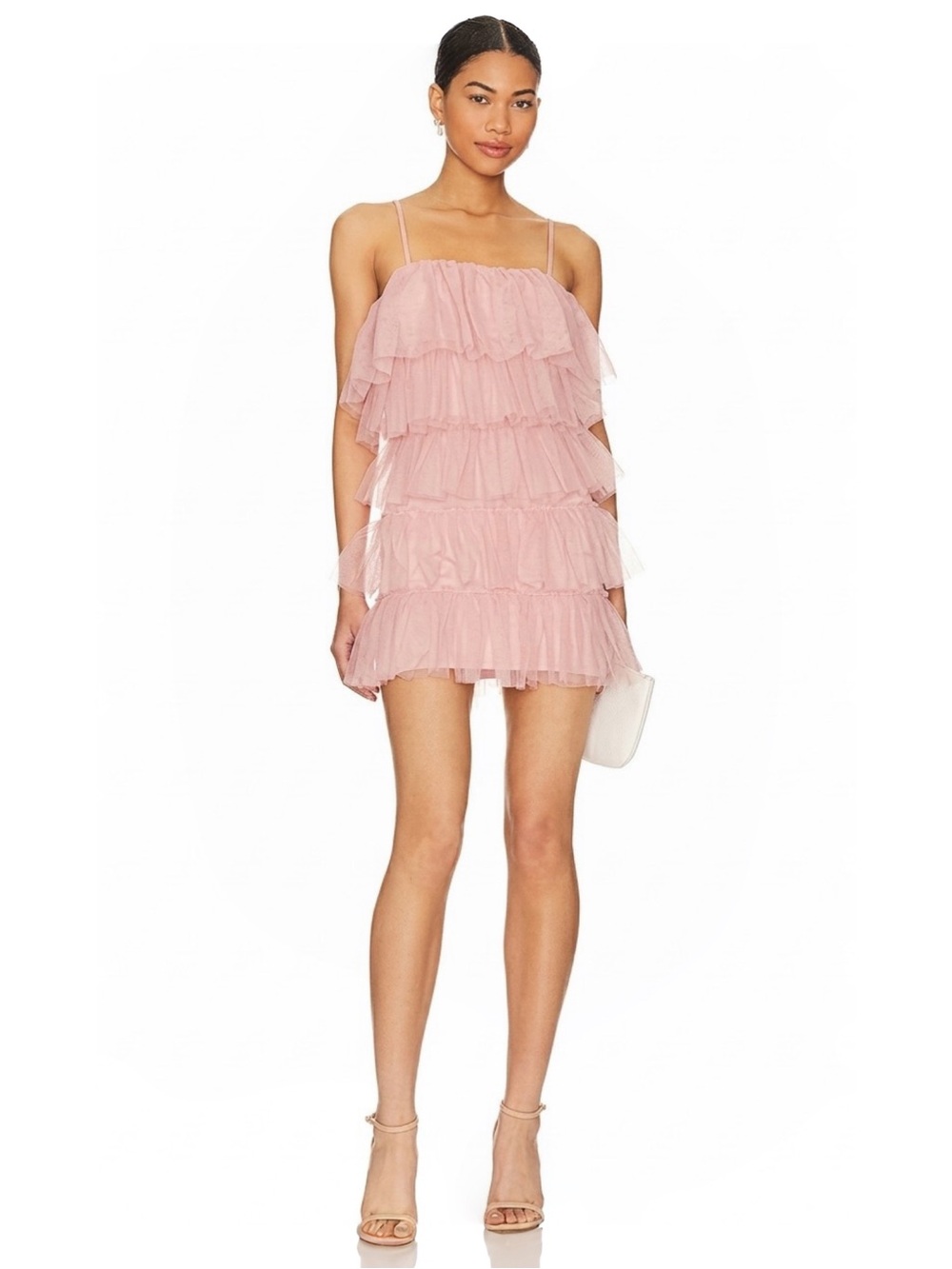 More To Come Millie Pink Ruffle Tulle Tiered Dress Sz XS Revolve NWT